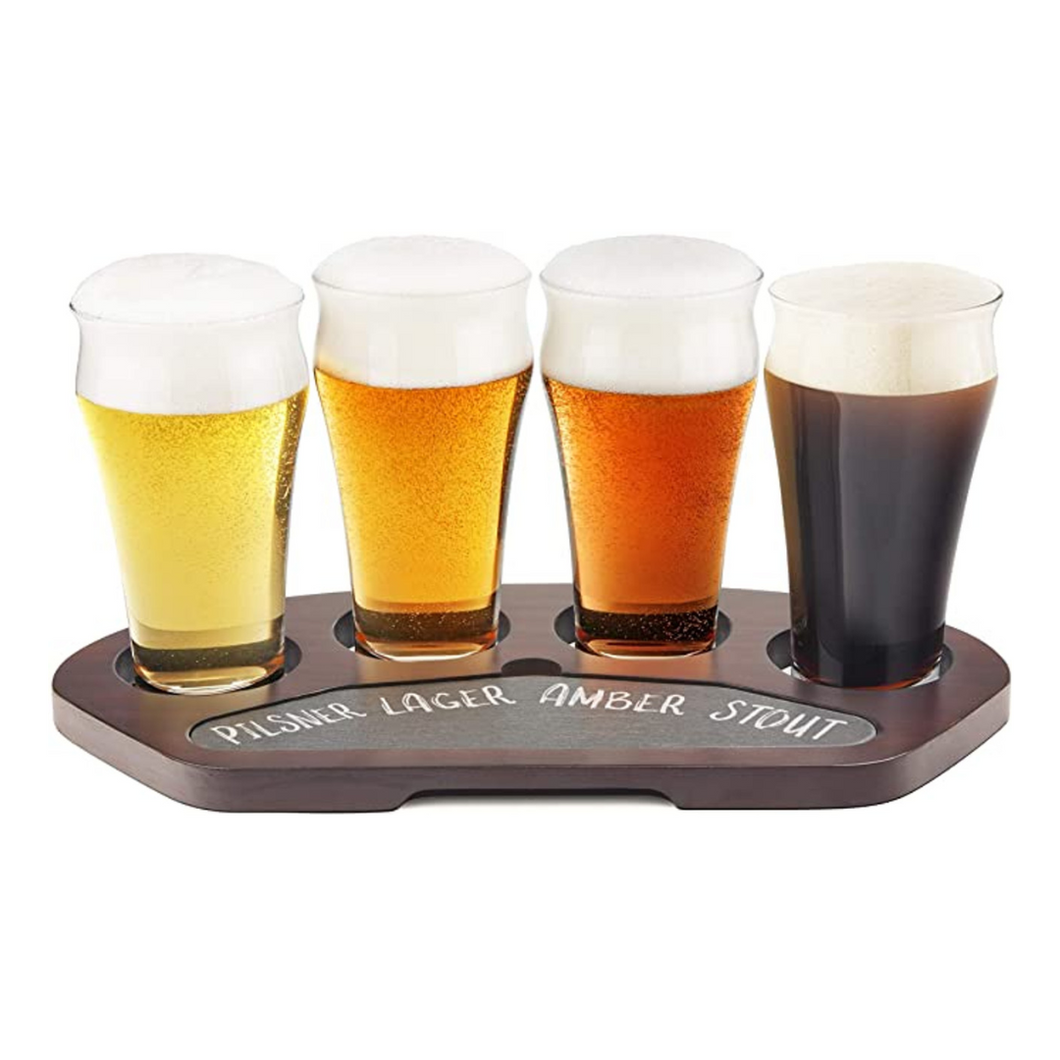 Craft Beer Flight Set with Wood and Slate Serving Board
