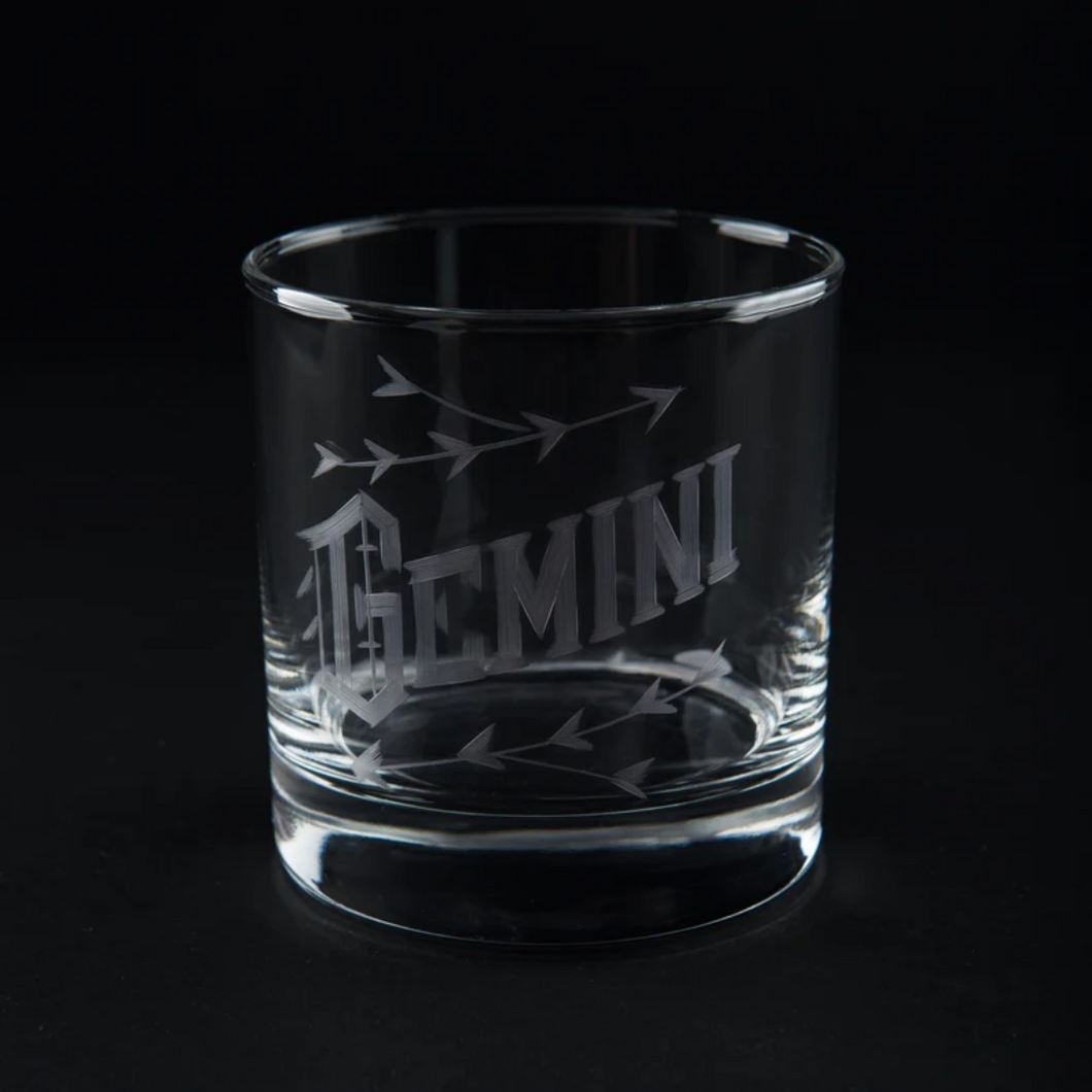 Hand-Engraved Zodiac Rocks Glass - Gemini