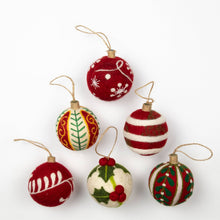 Load image into Gallery viewer, Holiday Ornament Hand Embroidered Red Felt Assorted
