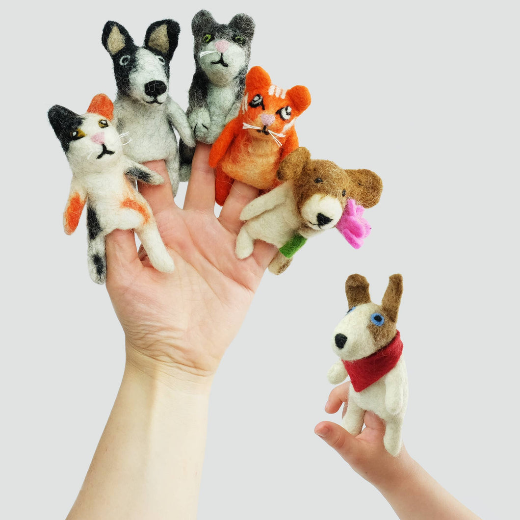 Felt Finger Puppets  - Cats and Dogs Set of 6